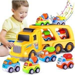 Toy Trucks Car for 1 2 3 4 5 Year Old Toddlers Boys, 5 in 1 Carrier Truck Car